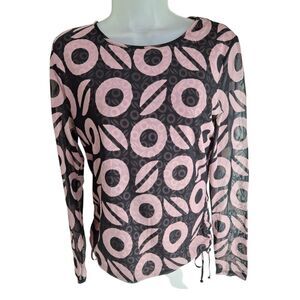 VTG Y2K INC Fairy Grunge Top L Sheer Sleeves Mod Boho Whimsigoth ruched sides